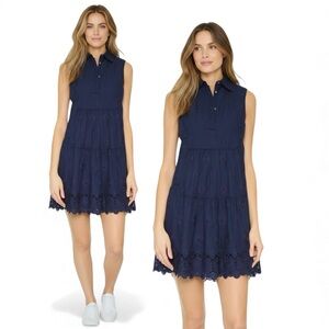 Diane Von Furstenberg Navy Eyelet Cotton Midi Dress Size 6 DVF